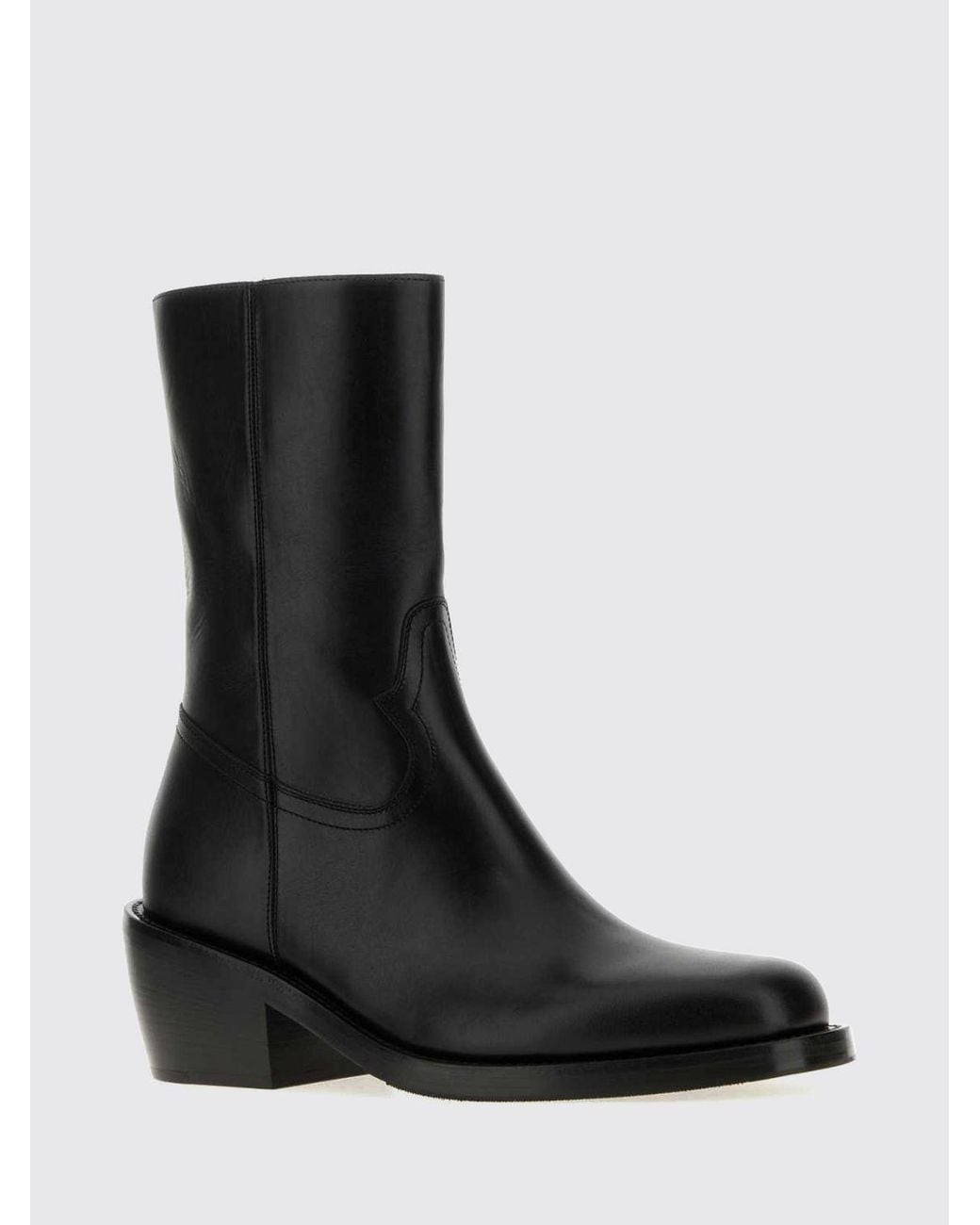 Dries Van Noten Black Smooth Leather Western Ankle Boots With Side Zip for men