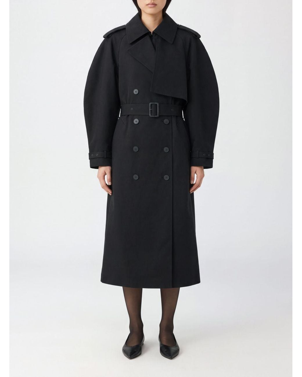 Anine Bing Black Double-Breasted Cotton Trench Coat With Balloon Sleeves And Belt