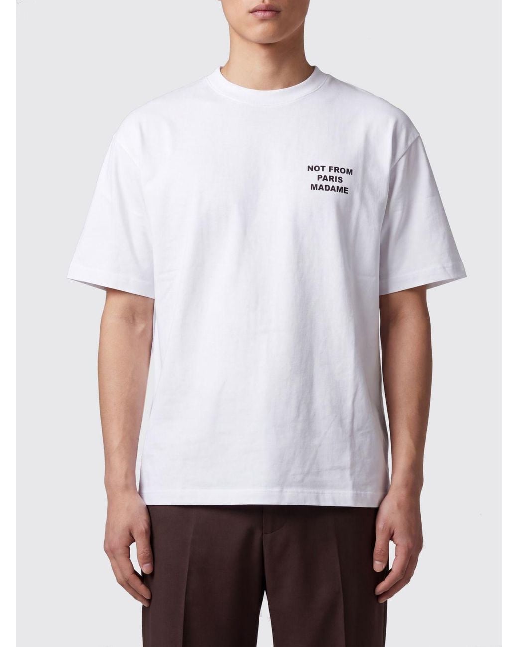 Drole de Monsieur White Cotton T-Shirt With Logo Print And Dropped Shoulders for men