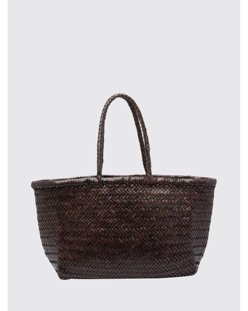 Dragon Diffusion Brown Woven Leather Handbag With Double Handle