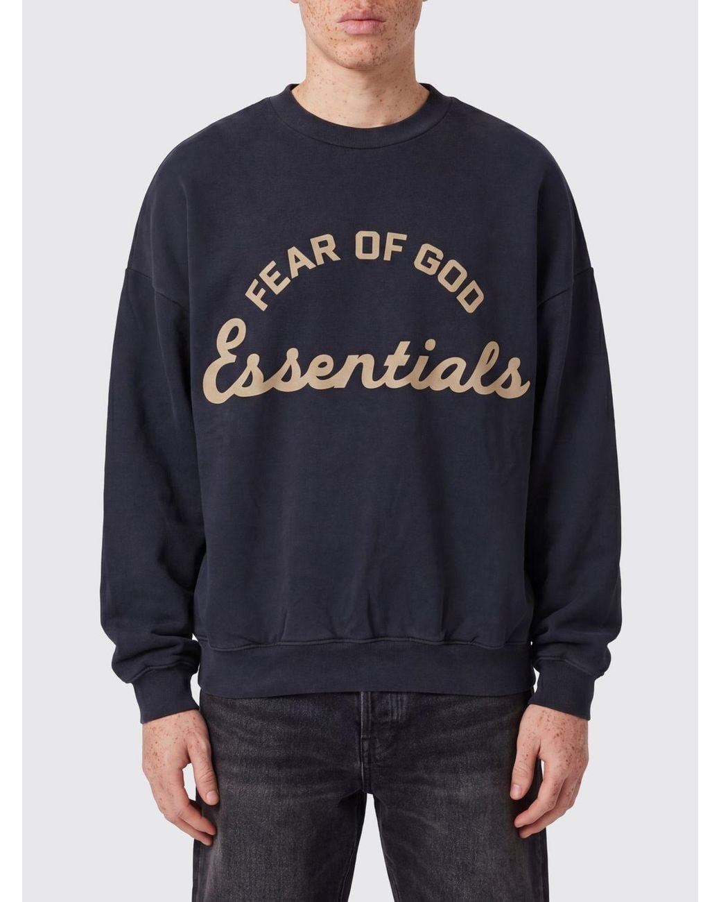 Fear Of God Blue Crewneck Cotton Jumper With Logo And Dropped Shoulders for men