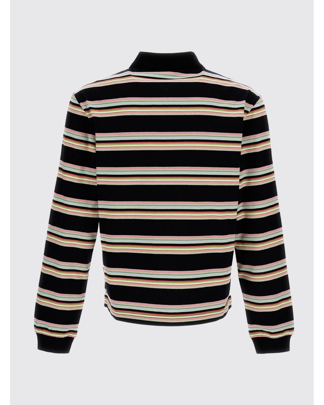 Marni Blue Long-Sleeved Striped Cotton Polo Shirt With Contrast Logo for men