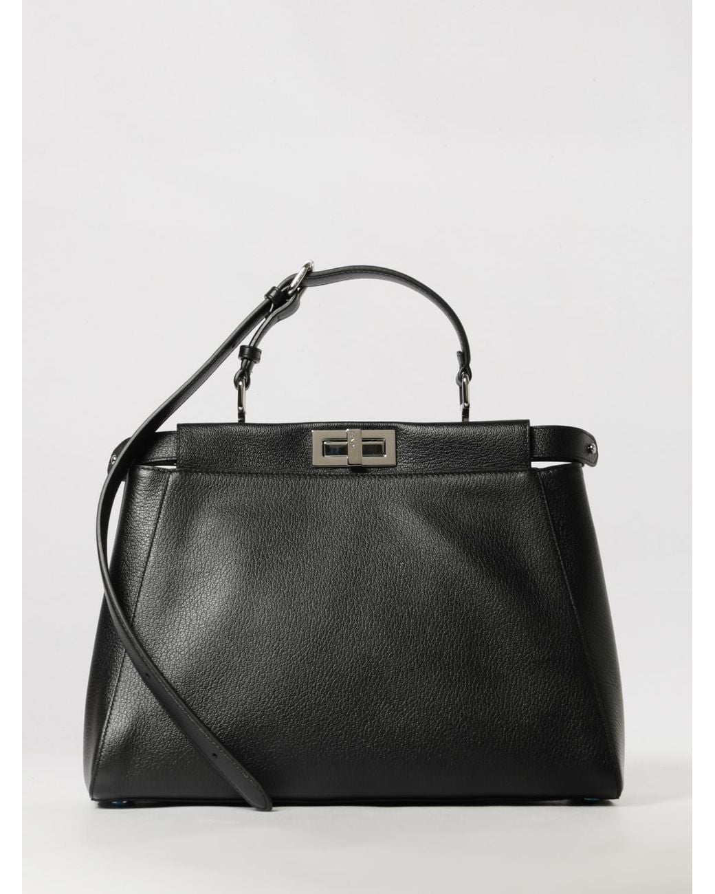 Fendi Black My Peekaboo Calfskin Leather Shoulder Bag With Twist-Lock Closure