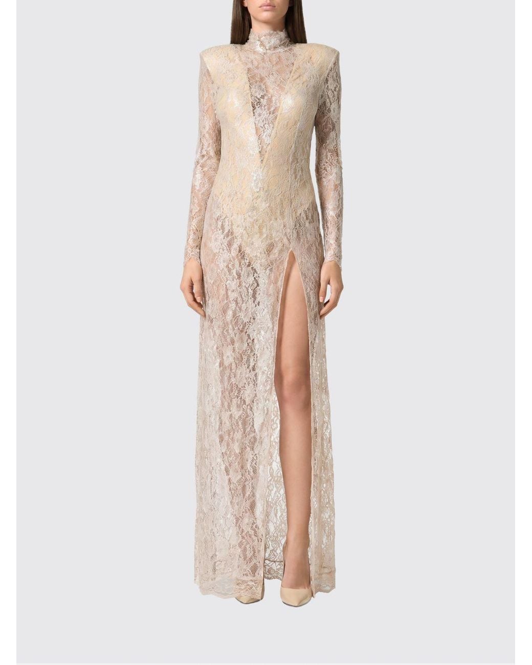 Philipp Plein Natural Lace Long Dress