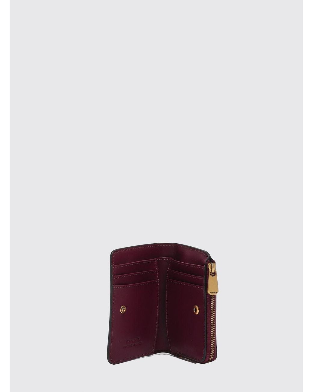 Pinko Purple Smooth Calfskin Bifold Wallet With Love Birds Logo