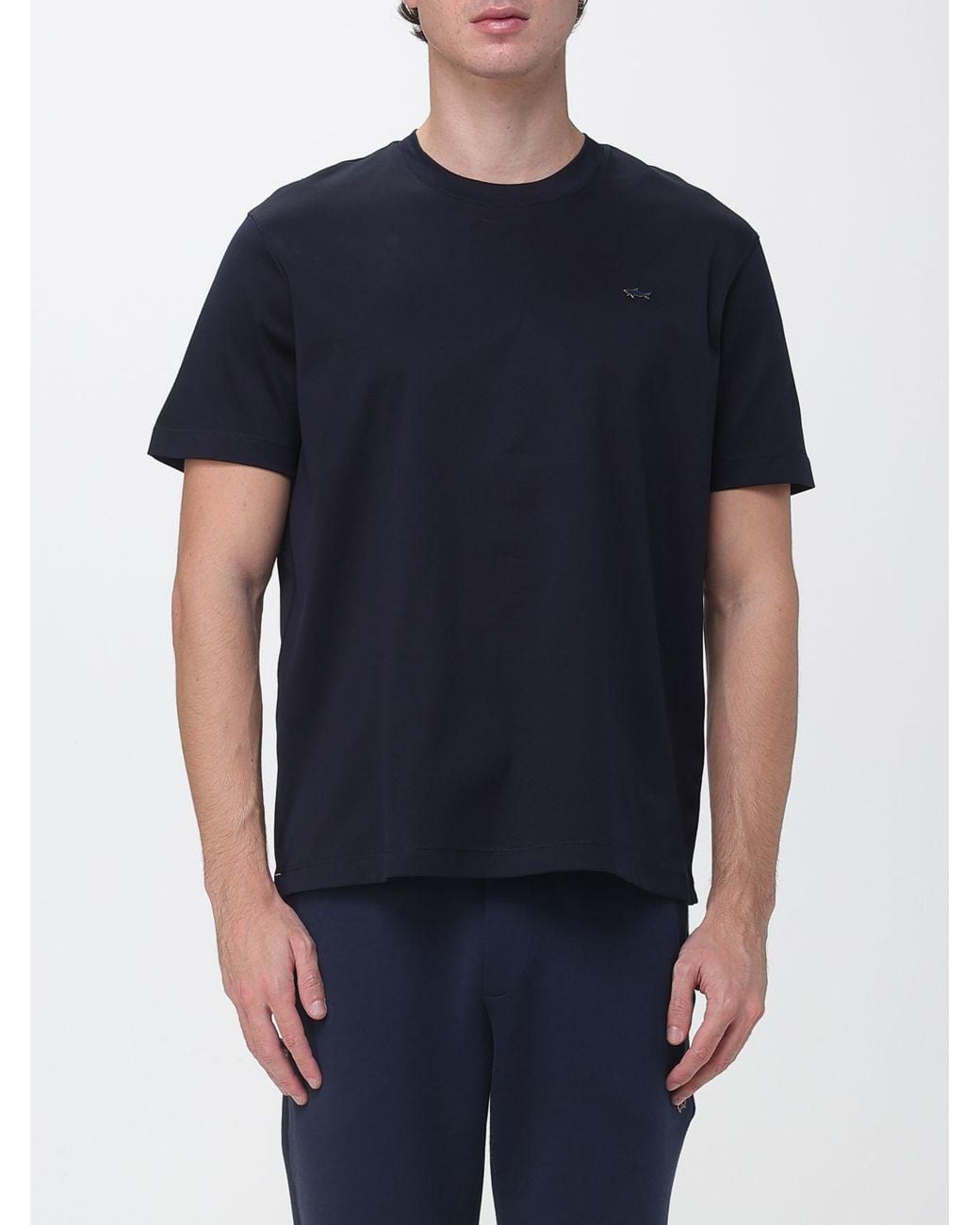 Paul & Shark Blue Paul &Amp Shark Cotton Crew Neck T-Shirt With Dropped Shoulders And Tone-On-Tone Logo for men