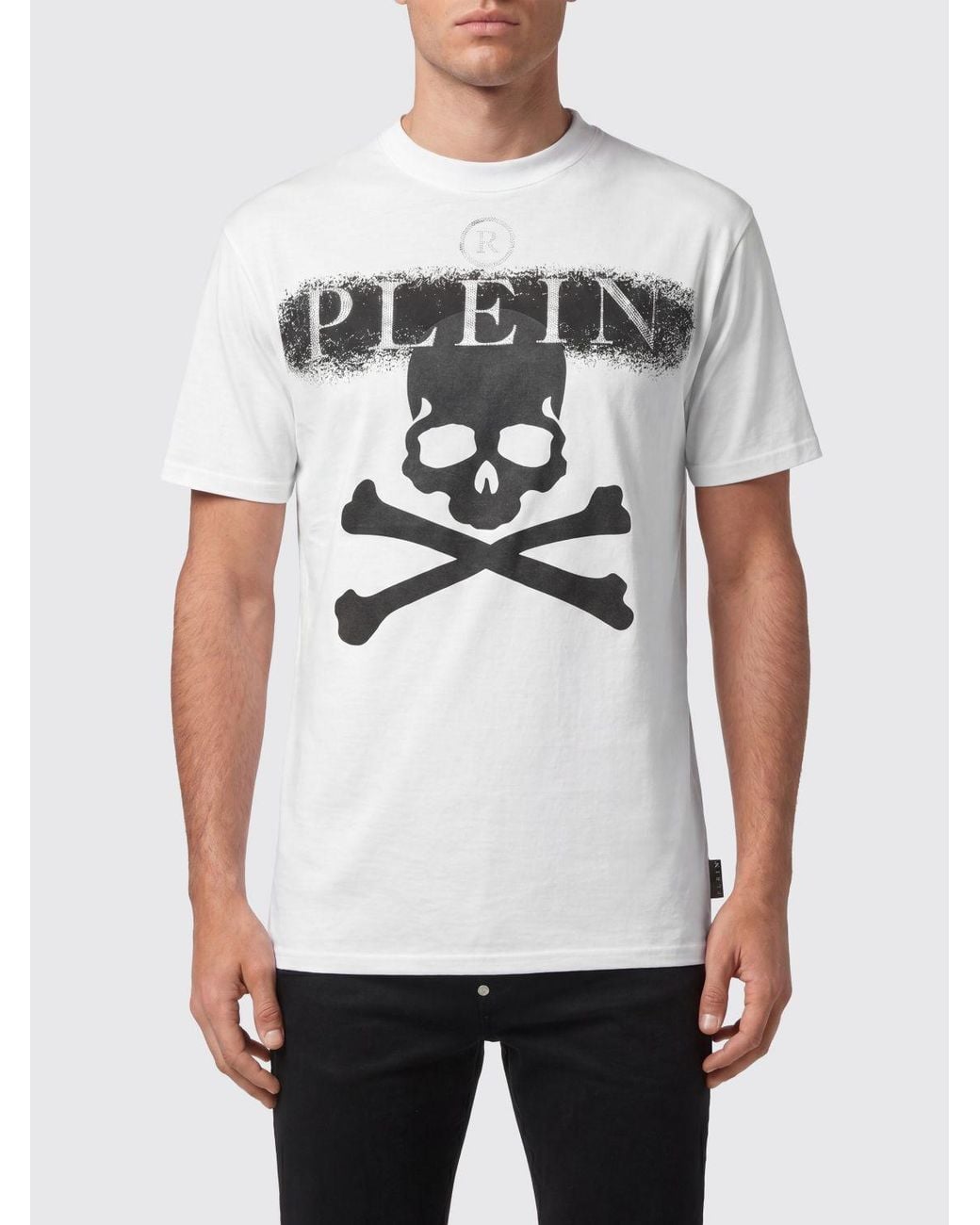 Philipp Plein White Crew-Neck Cotton T-Shirt With Contrasting Logo Print for men
