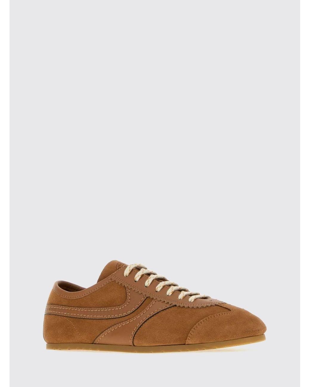 Dries Van Noten Brown Leather And Suede Low-Top Trainers With Round Toe
