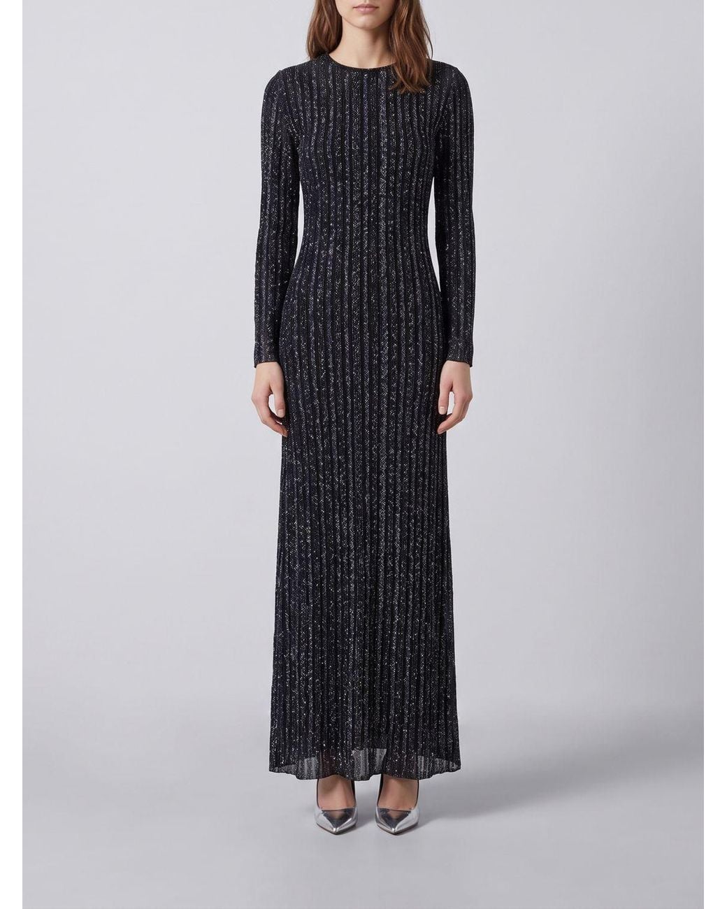 Missoni Blue Long Striped Lurex Sheath Dress With Sequins