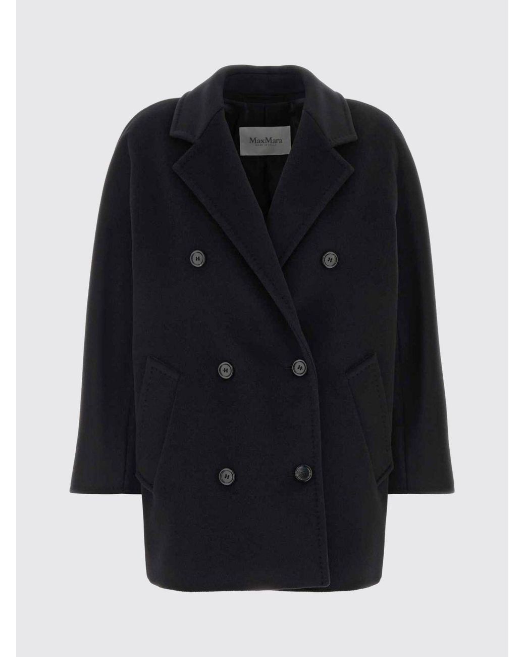 Max Mara Black Double-Breasted Wool Caban Coat With Relaxed Fit And Lapel Collar