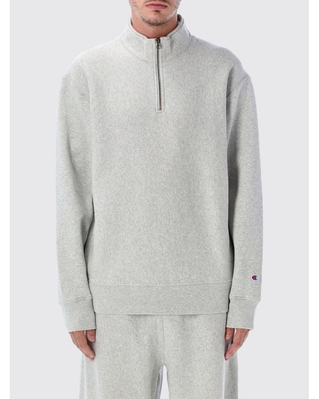 Champion Gray High-Neck Half-Zip Cotton Blend Sweatshirt for men