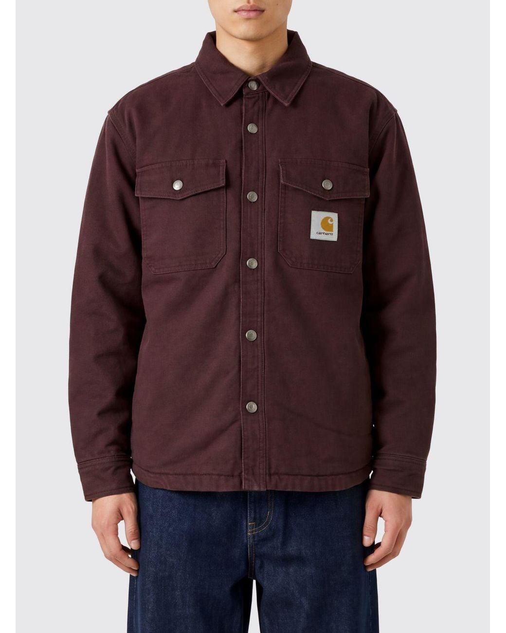 Carhartt Red Cotton Overshirt With Patch Pockets And Dropped Shoulders for men