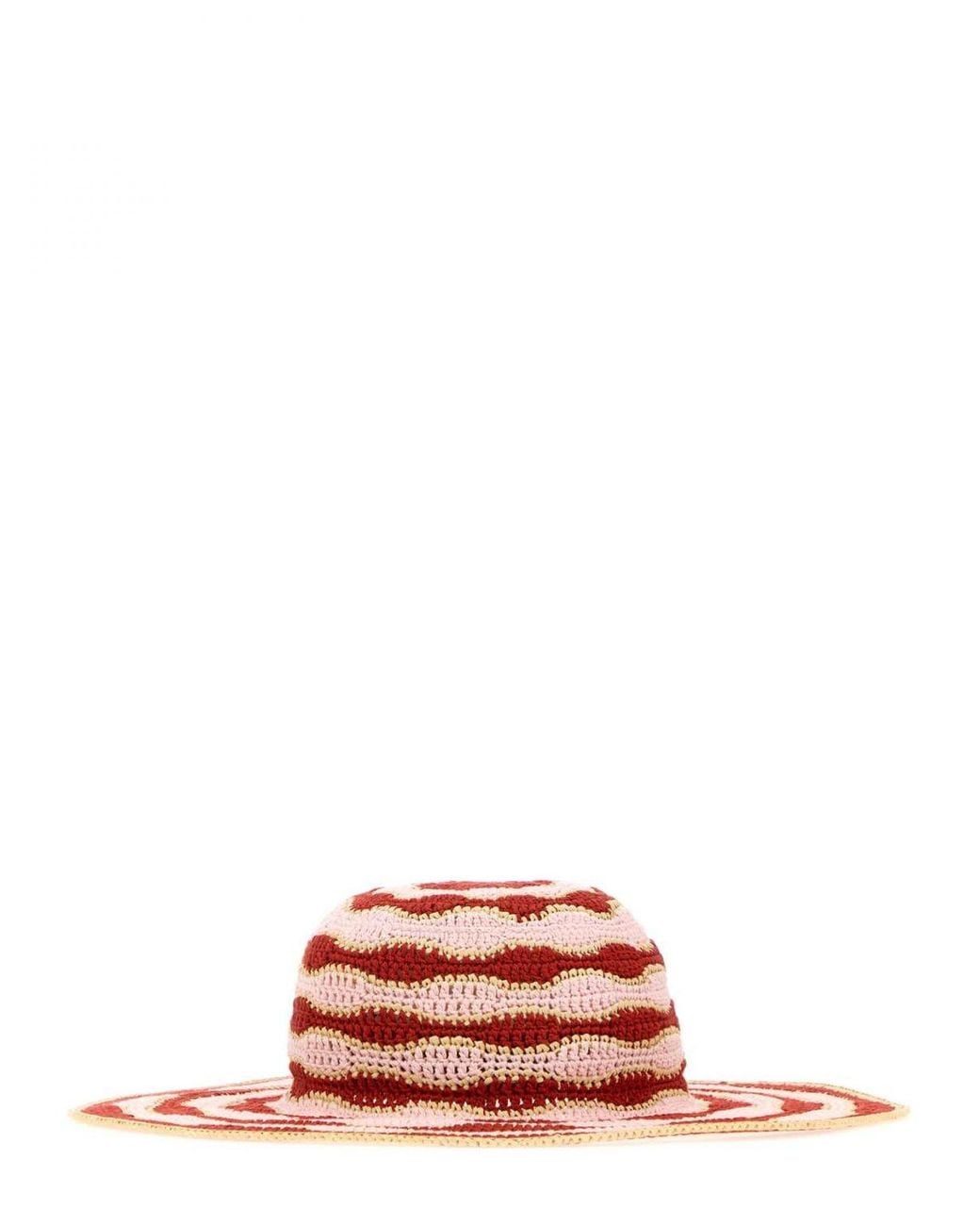 Fendi Pink Striped Wide-Brimmed Crochet Hat