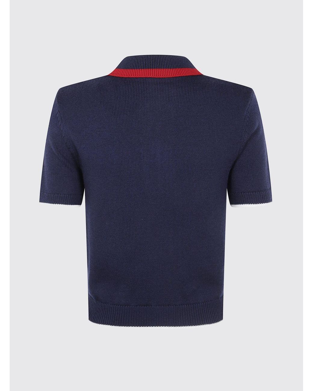 Casablanca Blue Wool Knit Polo Shirt With Zip And Contrast Trims