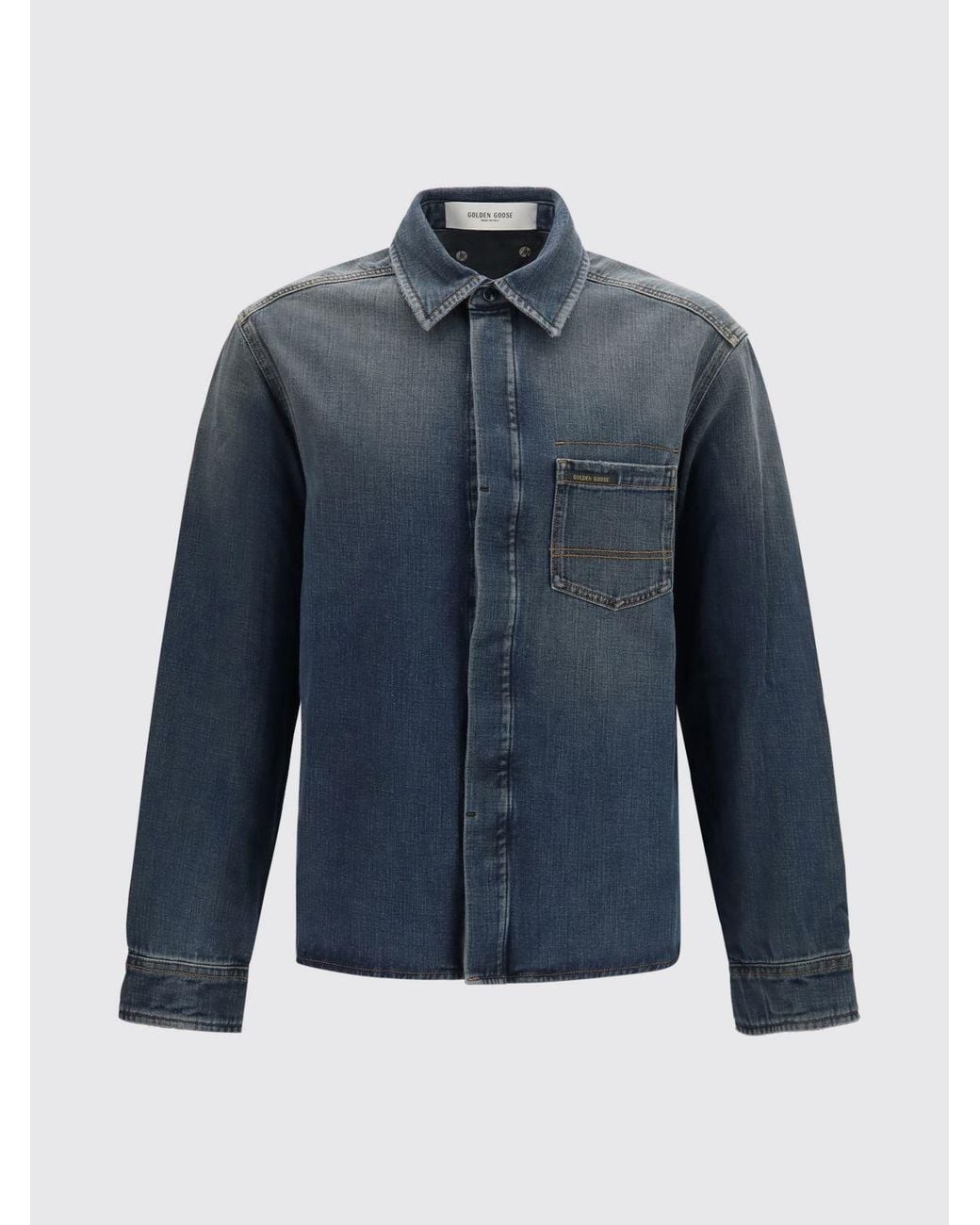 Golden Goose Deluxe Brand Blue Slim Fit Cotton Denim Shirt With French Collar for men