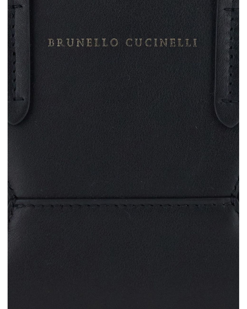 Brunello Cucinelli Black Leather Mini Handbag With Double Handle And Removable Strap