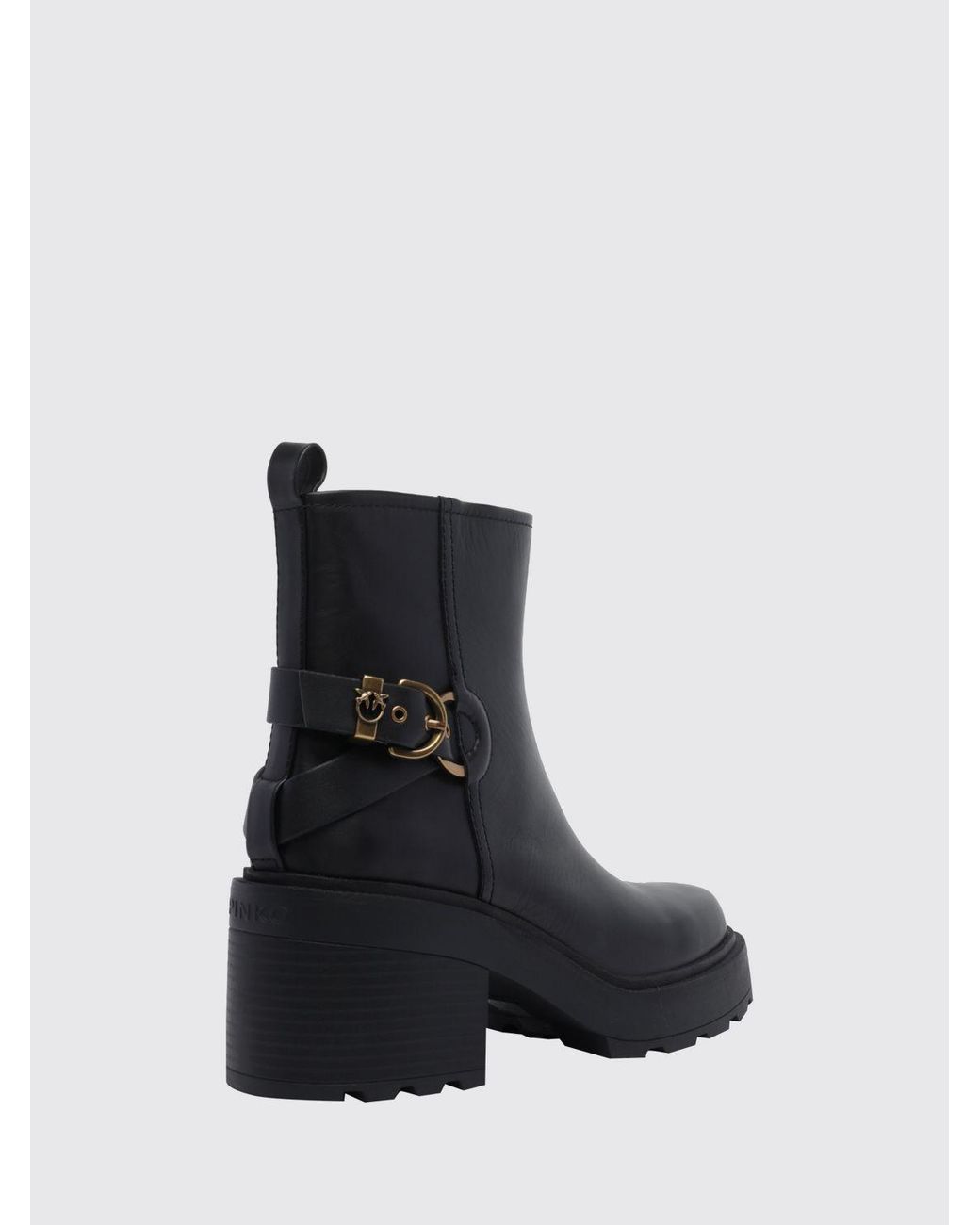 Pinko Black Altea Leather Biker Ankle Boots With Lug Sole And Love Birds Logo