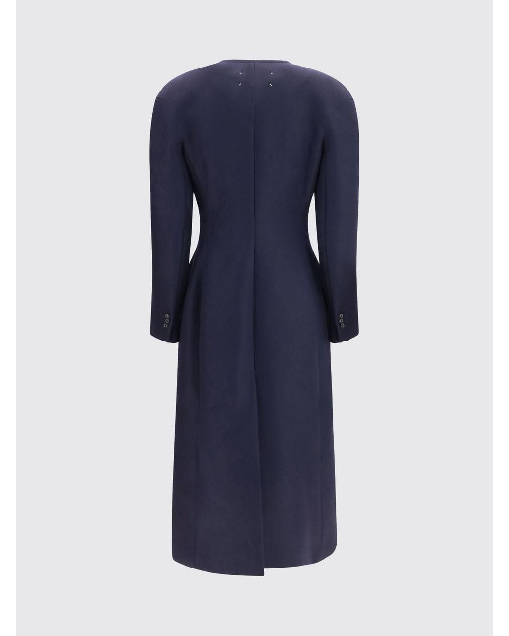 Maison Margiela Blue Single-Breasted Long Wool Coat With V-Neck