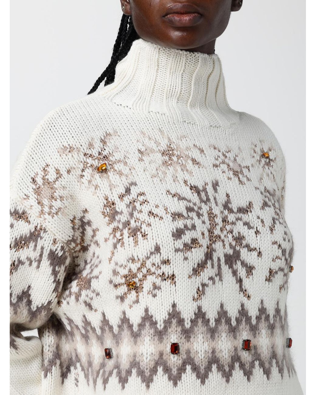 Fabiana Filippi Gray Jacquard Wool, Silk And Cashmere Roll Neck Jumper