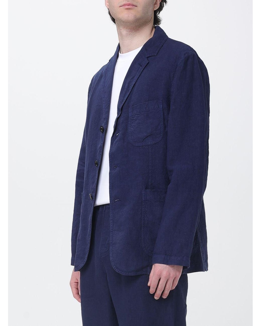 Aspesi Blue Single-Breasted Linen Blazer for men