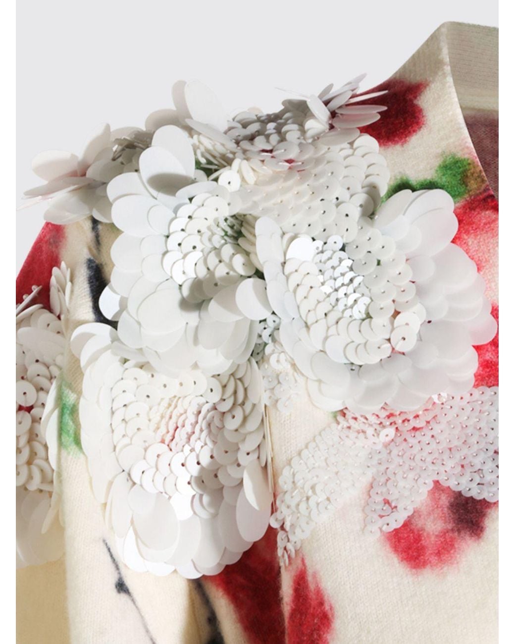 Blumarine Red Wool And Cashmere Cardigan With Floral Embroidery And Sequins