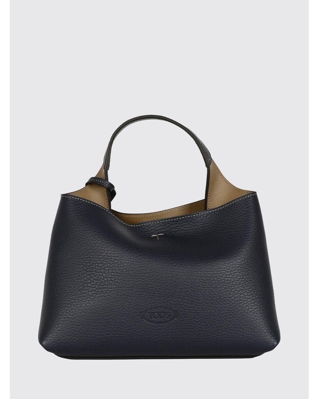Tod's Blue Grained Leather Handbag With Removable Strap And Charm