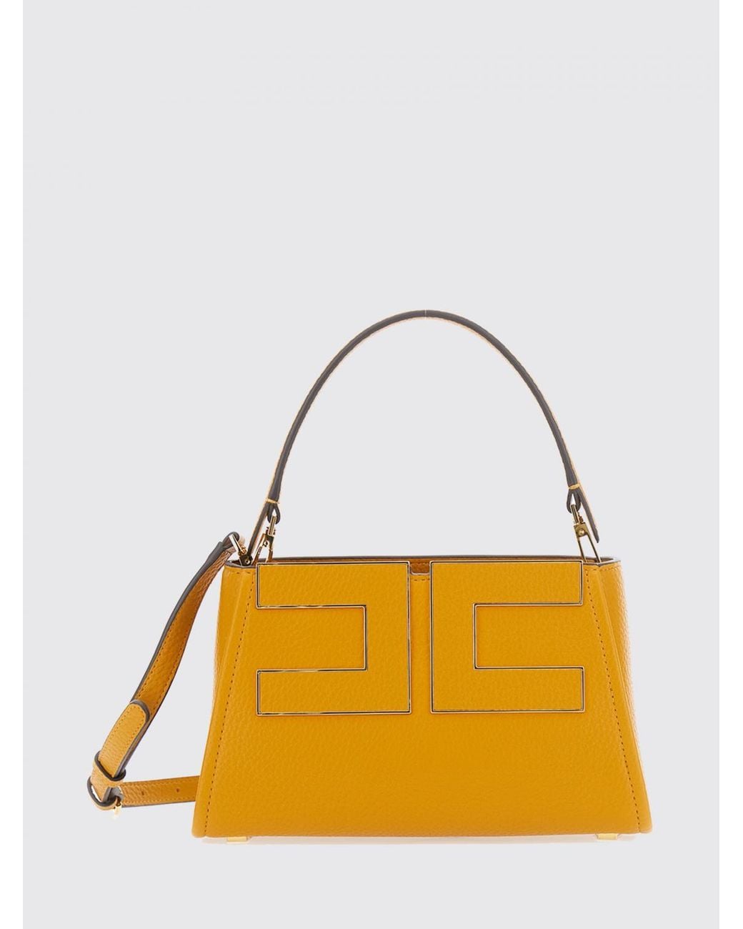 Elisabetta Franchi Yellow Small Flared Tote Bag With Metal Logo