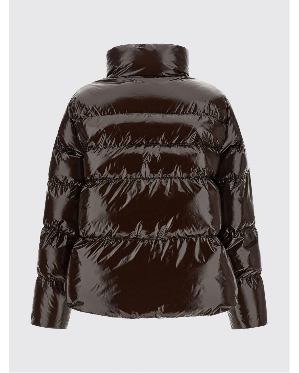 Pinko Brown Quilted Water-Repellent Nylon Short Puffer Jacket With High Neck