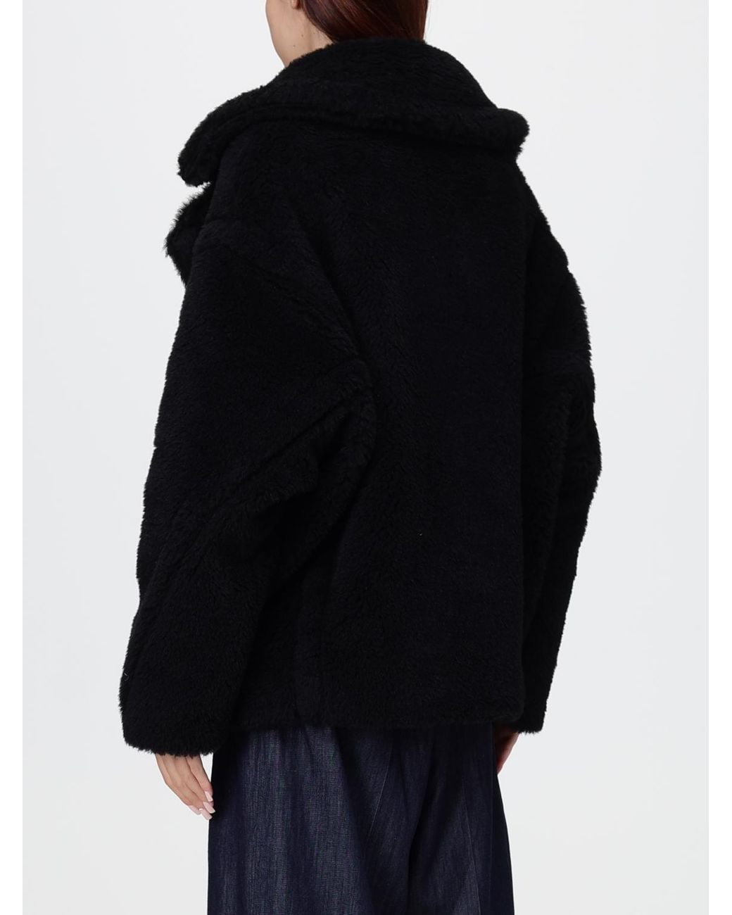 Max Mara Black Short Double-Breasted Faux-Fur Effect Coat