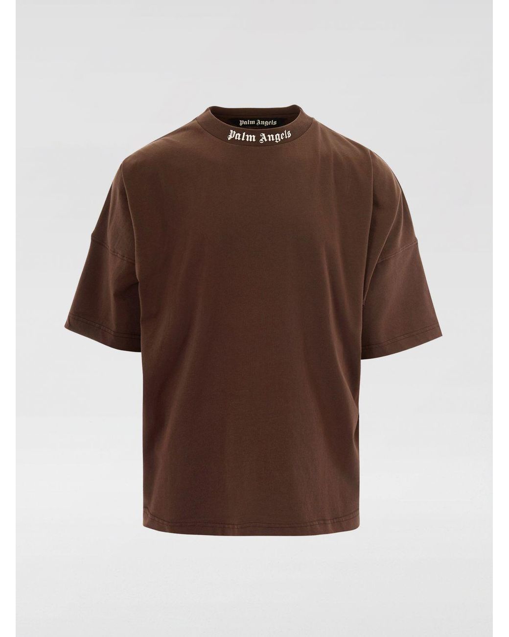Palm Angels Brown Cotton T-Shirt With Logo for men