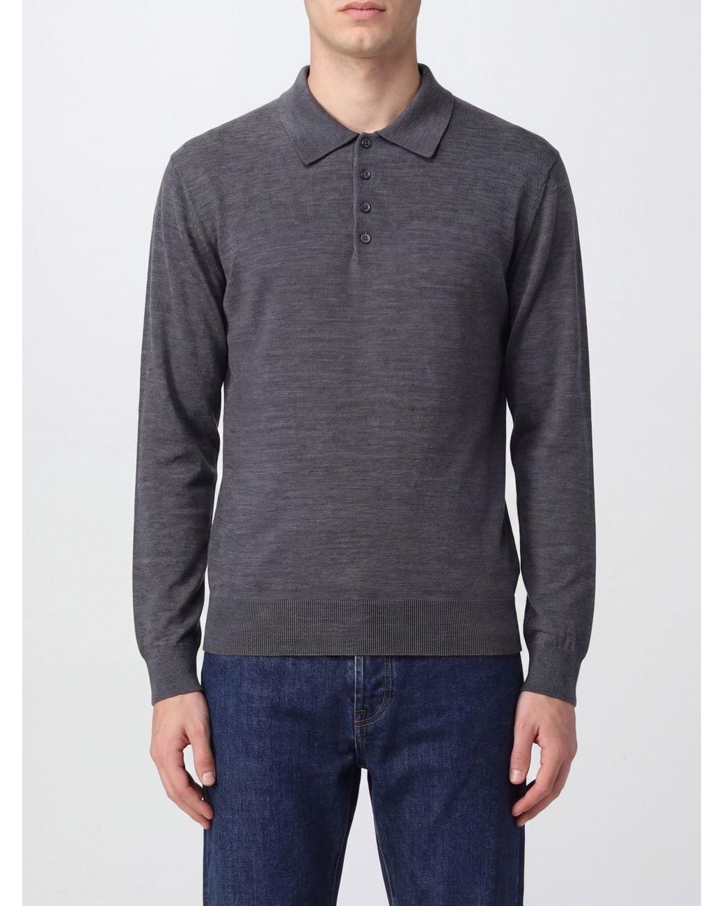 Golden Goose Deluxe Brand Blue Long-Sleeved Knitted Wool Polo Shirt With Four-Button Placket for men
