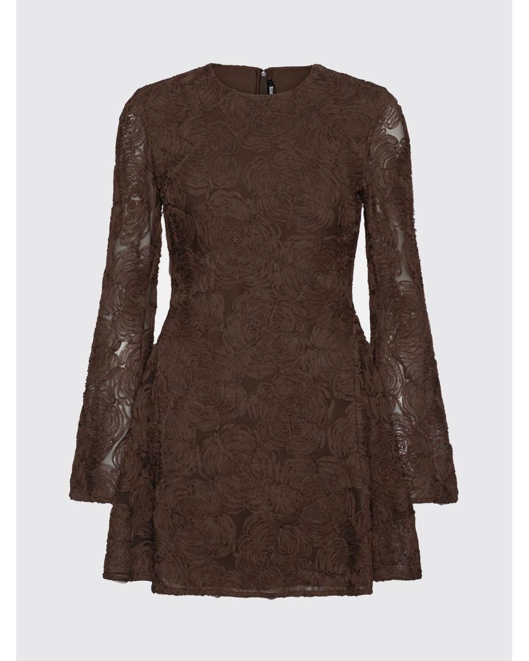 ROTATE BIRGER CHRISTENSEN Purple Floral Print Long-Sleeved Mesh A-Line Mini Dress