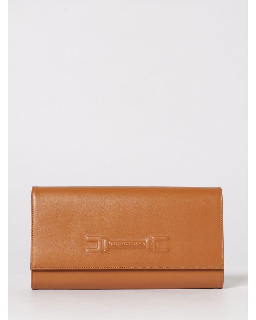 Elisabetta Franchi Brown Clutch With Embossed Logo