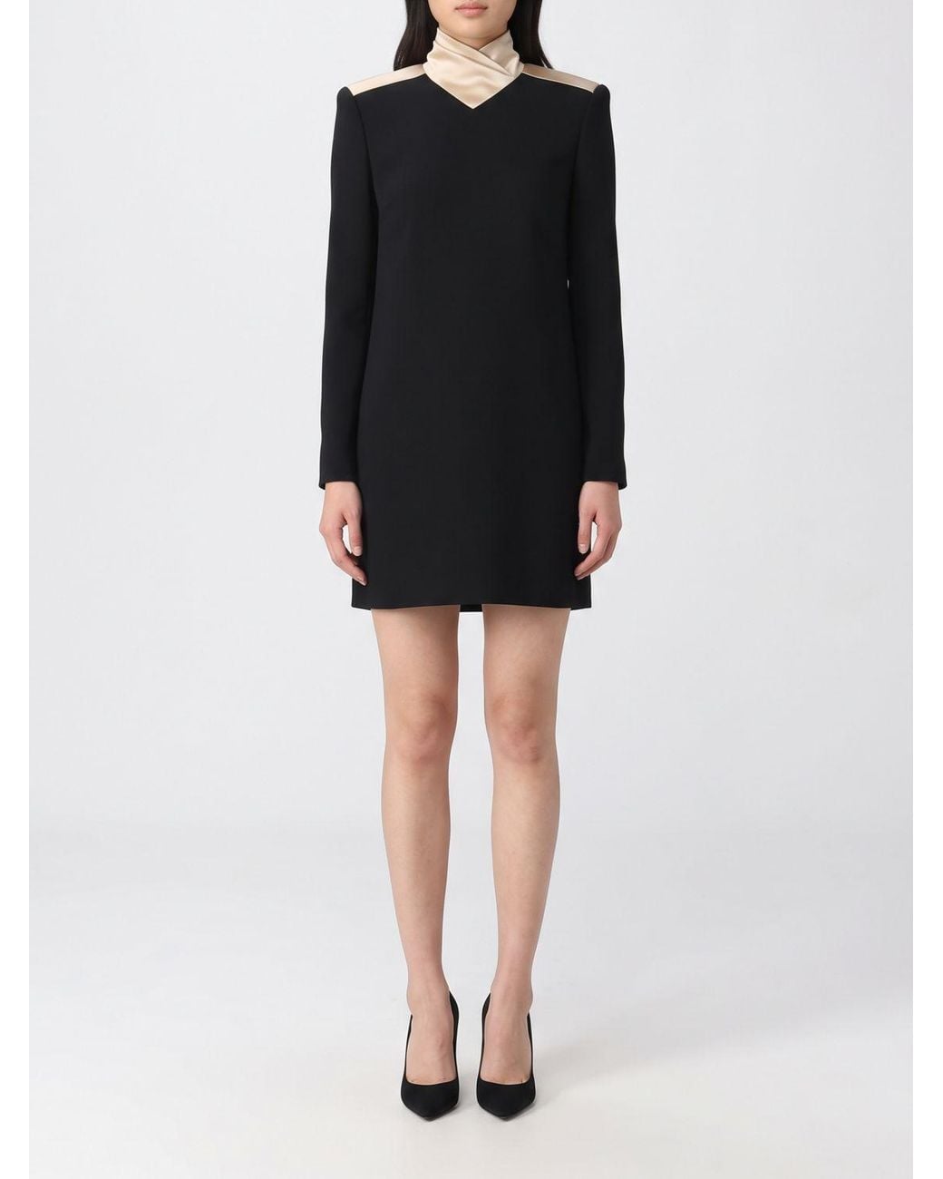 Valentino Garavani Black Long-Sleeved High-Neck Crêpe Sheath Mini Dress