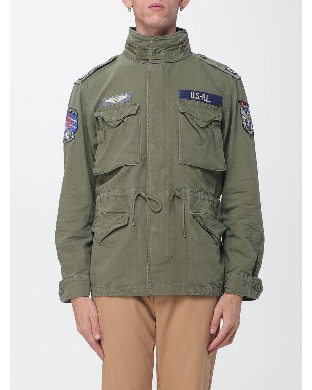 Polo Ralph Lauren Green Cotton Military Utility Jacket With Drawstring for men