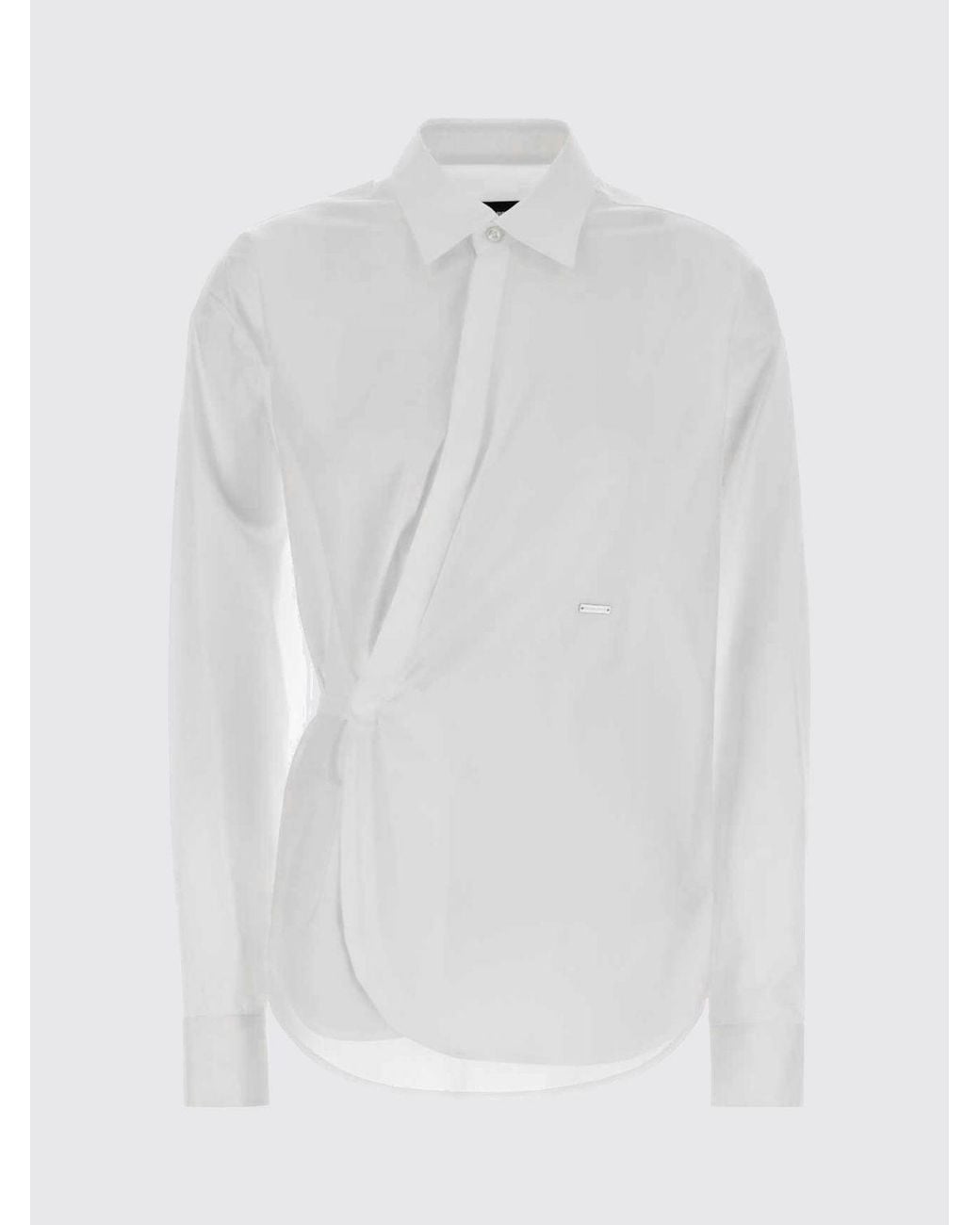 DSquared² White Slim Fit Stretch Cotton Wrap Shirt With Asymmetrical Closure