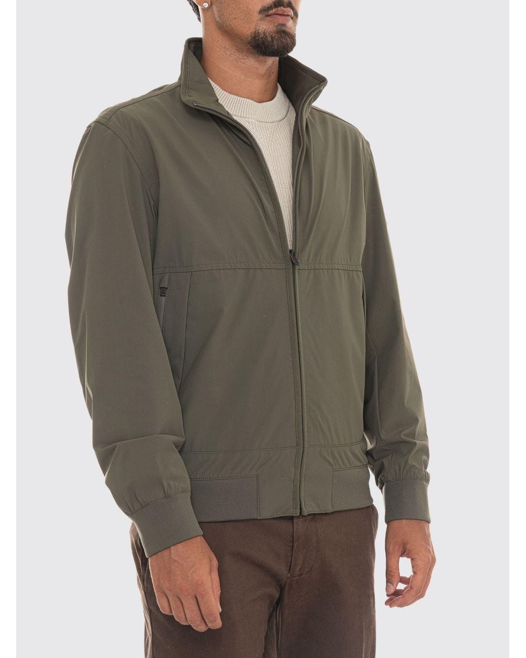 Boss Gray Water-Repellent Softshell Windbreaker Jacket With A High Neck for men