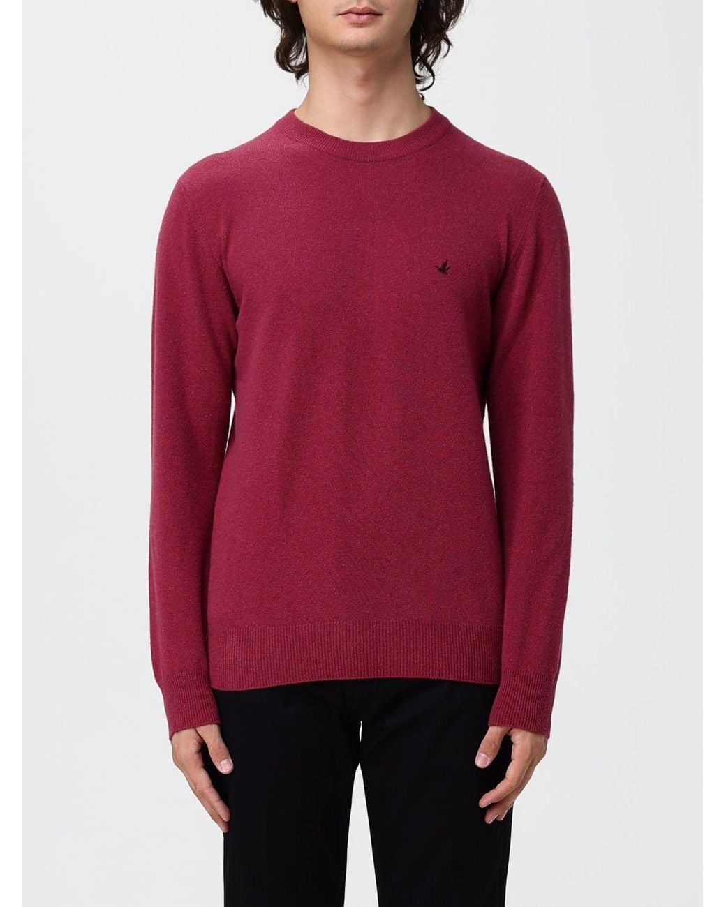 Brooksfield Red Crew-Neck Wool Jumper With Ribbed Cuffs And Hem for men