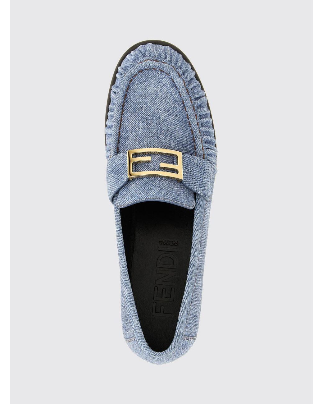 Fendi White Baguette Cotton Denim Loafers
