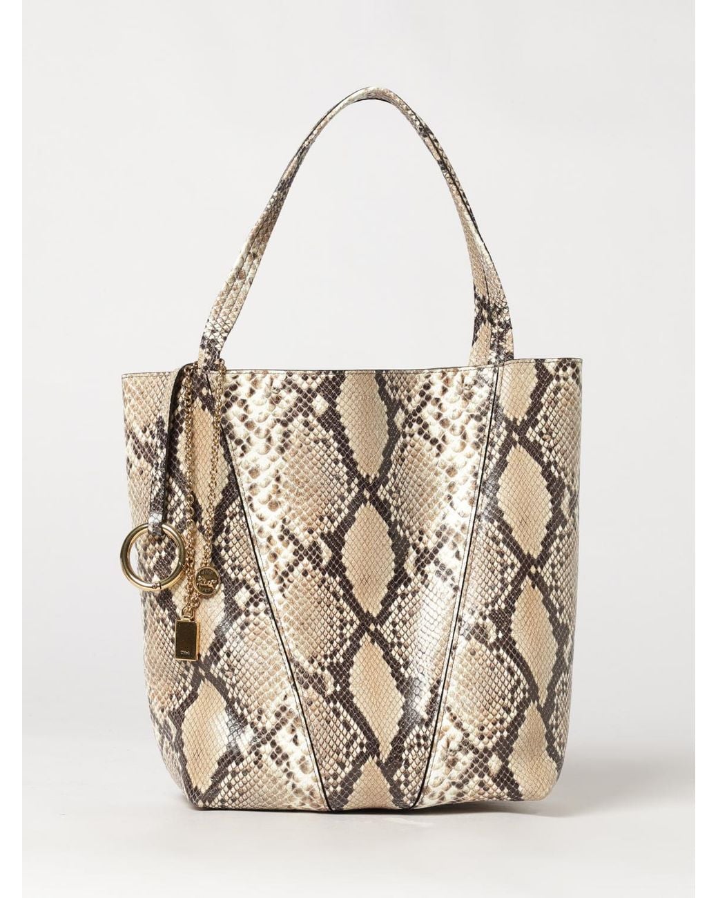 Chloé Natural ChloÉ Spin Python-Print Calfskin Tote Bag With Charm