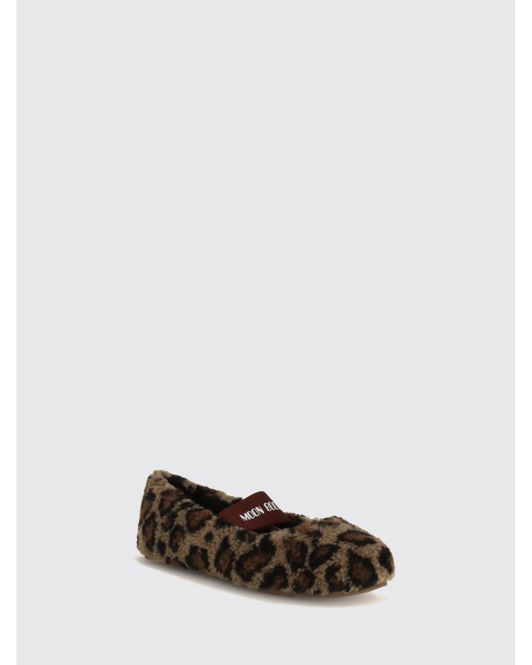 Moon Boot White Animal Print Shearling Mary Jane Flats With Rubber Sole