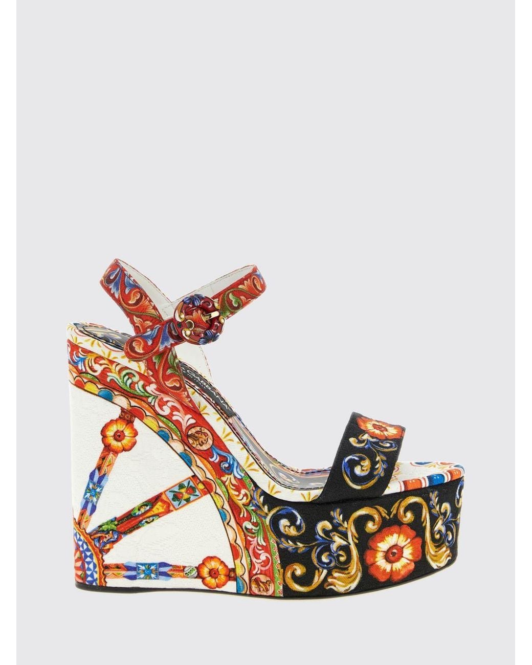 Dolce & Gabbana Multicolor Dolce &Amp Gabbana Carretto Siciliano Print High Wedge Sandals With Platform