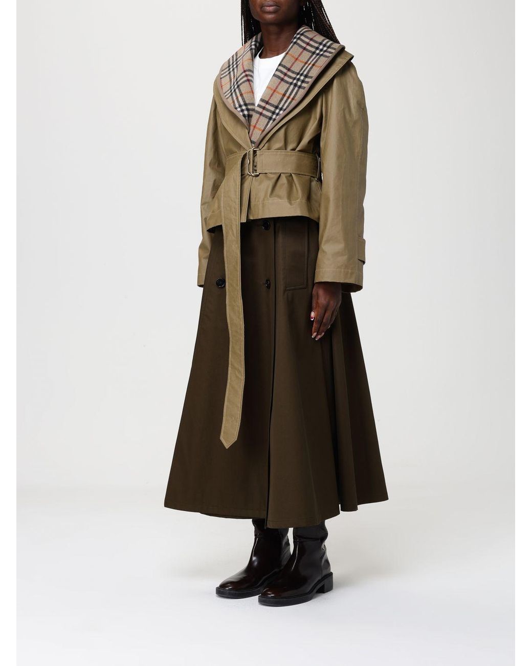 Burberry Green Waxed Cotton And Wool Jacket With Belt