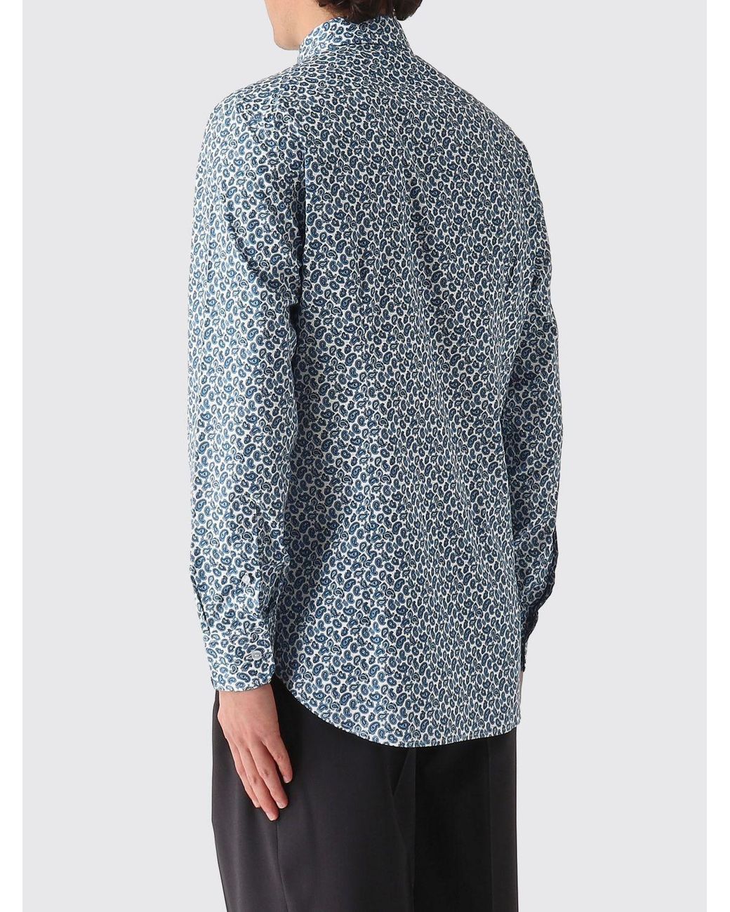 Etro Blue Cotton Shirt With Paisley Print for men