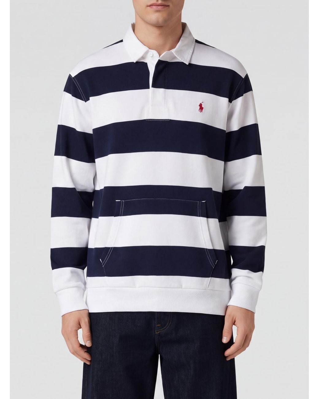 Polo Ralph Lauren Blue Striped Cotton Long-Sleeve Polo Shirt With Pony Logo for men