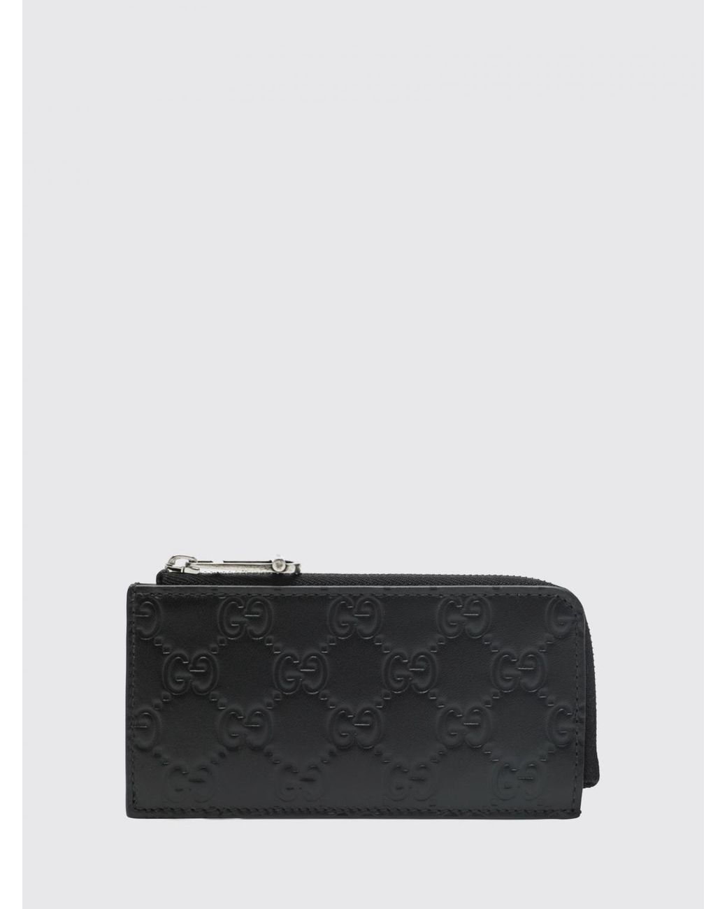 Gucci Black Gg Emblem Embossed Leather Card Holder for men