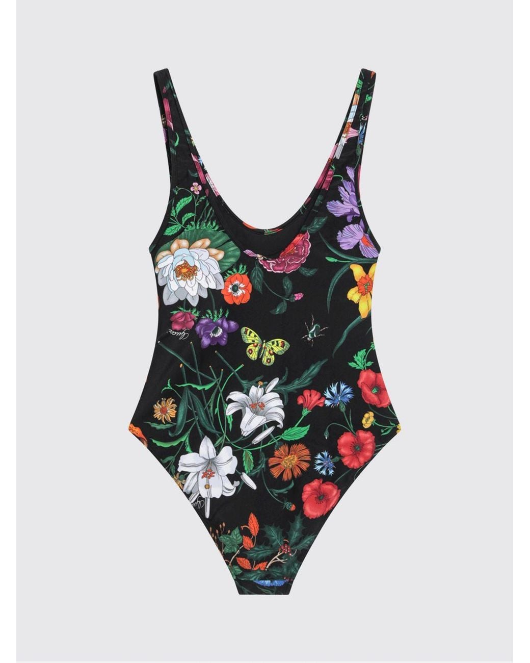 Gucci Black Floral Print One Piece Swimsuit