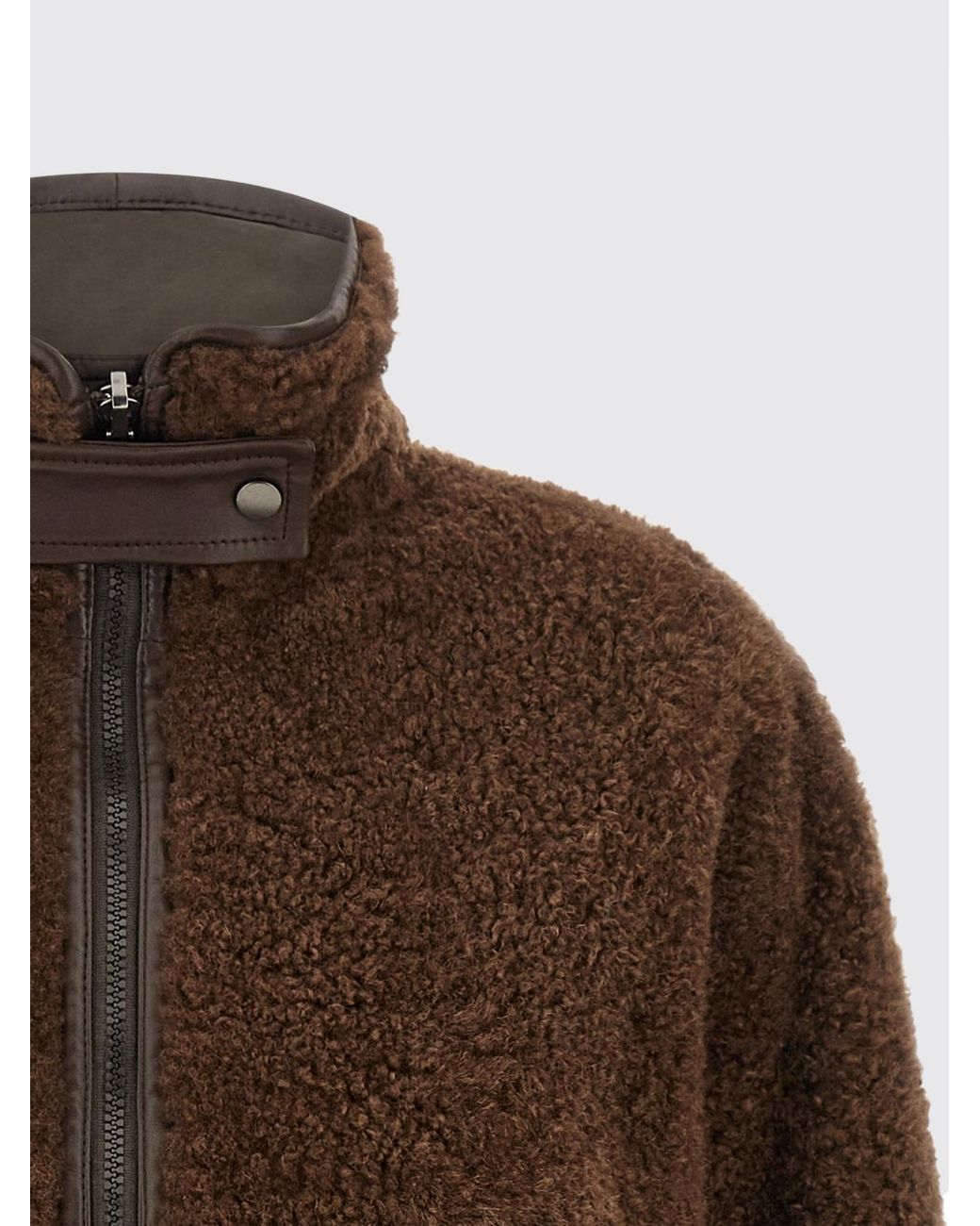 Brunello Cucinelli Brown Reversible Shearling Jacket With High Neck And Zip Fastening