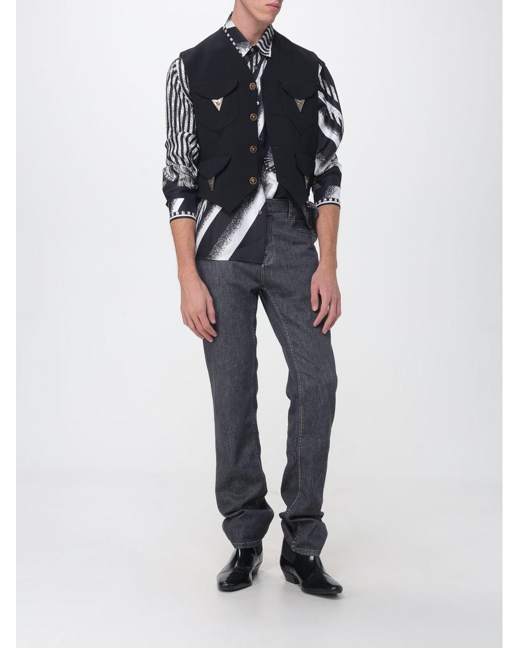 Versace Blue Virgin Wool Tailored Waistcoat With V-Neck And Metallic Buttons for men
