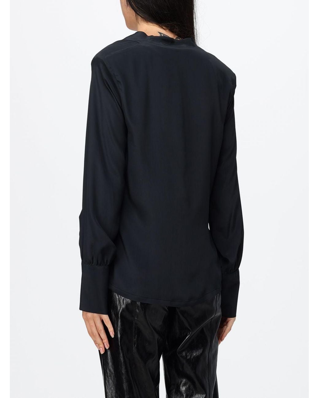 FEDERICA TOSI Black Draped-Neckline Long-Sleeved Silk Top